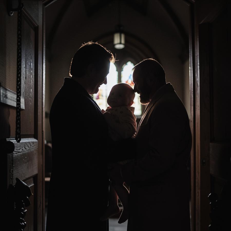 Baptism silhouette in a church doorway